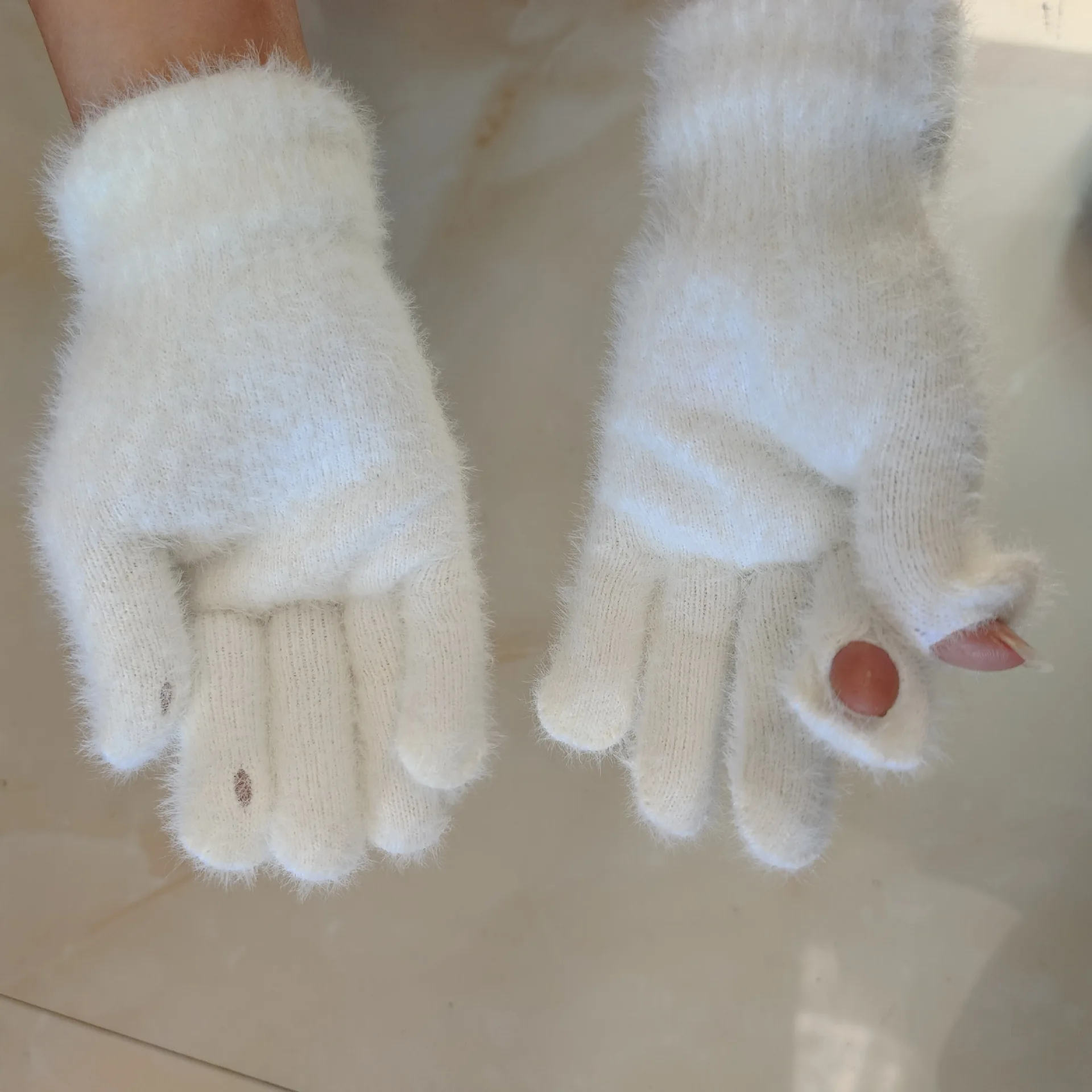 Kawaii Fur Winter Thickened Touch Screen Gloves Fullfinger Y2K Women Lolita Bow Tie Gloves Mittens JK Accessories New Year Gift