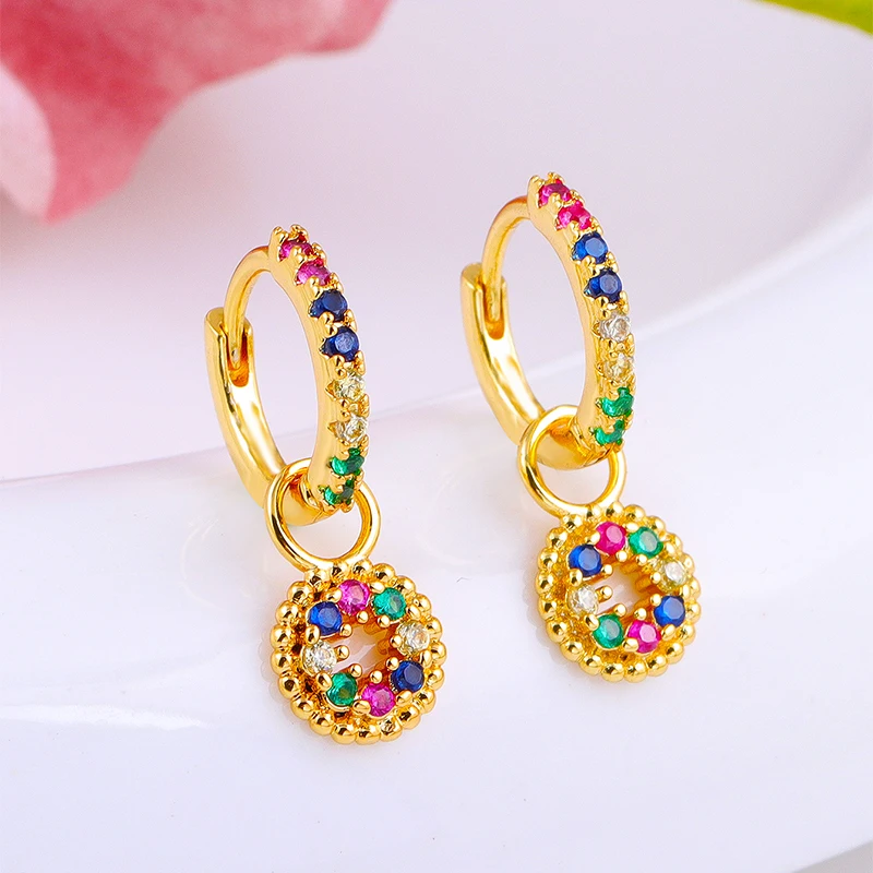 JINFU Gold-plated Dangle Earrings For Women Vintage Piercing Color Cubic Zirconia Circular Dangle Earring 2023 Jewelry Wholesale