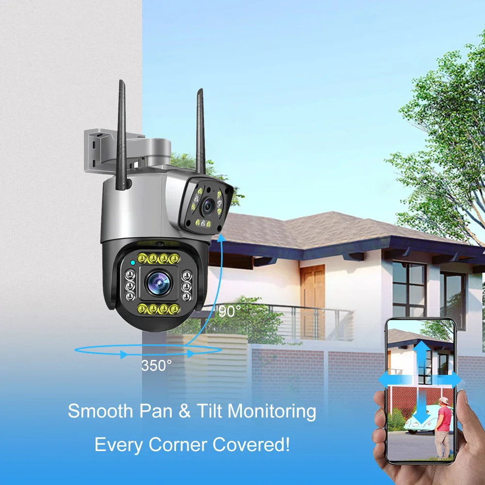 4MP Wifi Camera PTZ Outdoor Dual Lens Dual Screen Human Detection Color Night Vision Security IP Camera V380 Pro APP