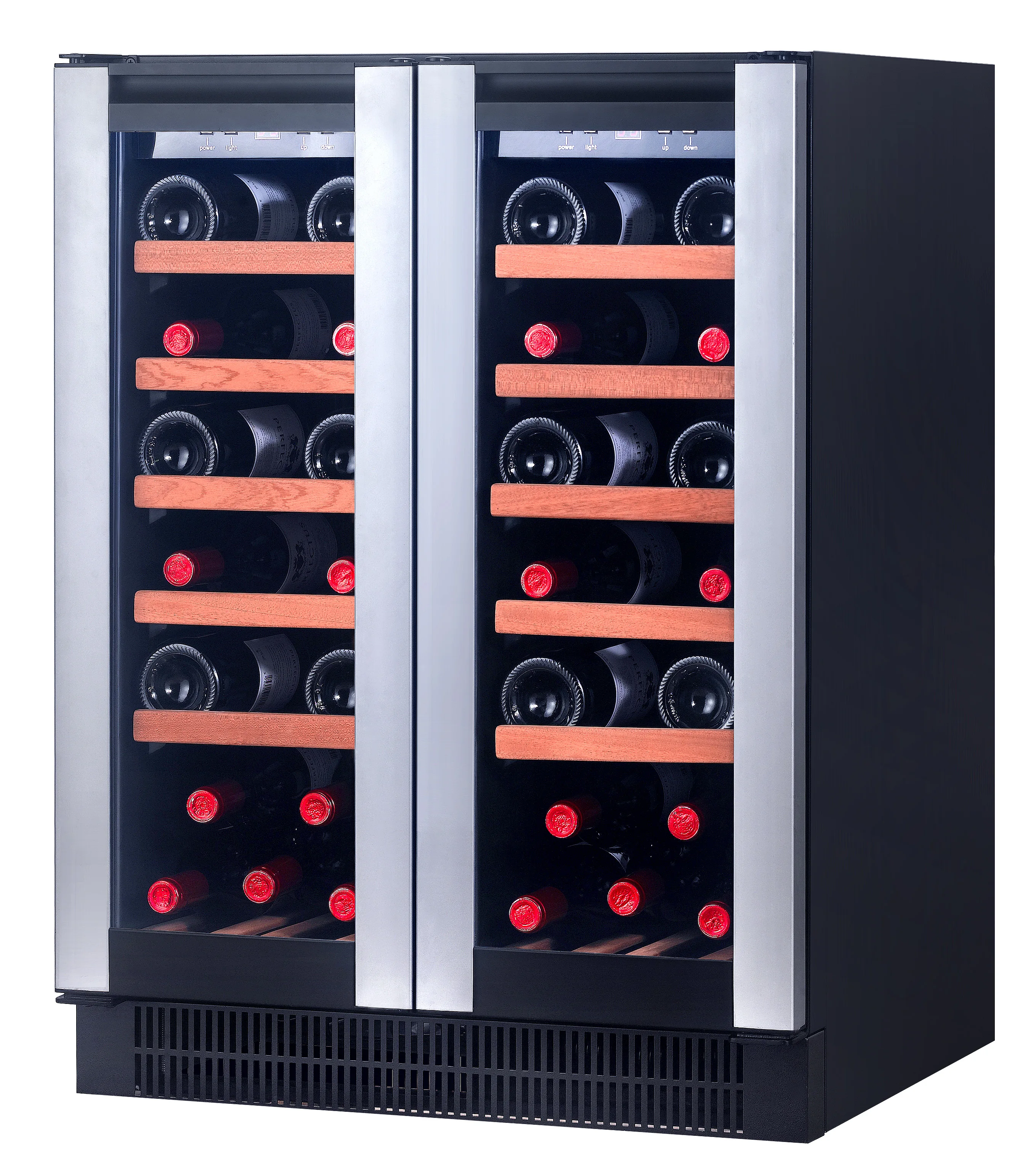 

Compressor Cooling Side By Side Wine Cooler Dual Zone Electric Touch Screen Stainless Steel Door Cabinet Black