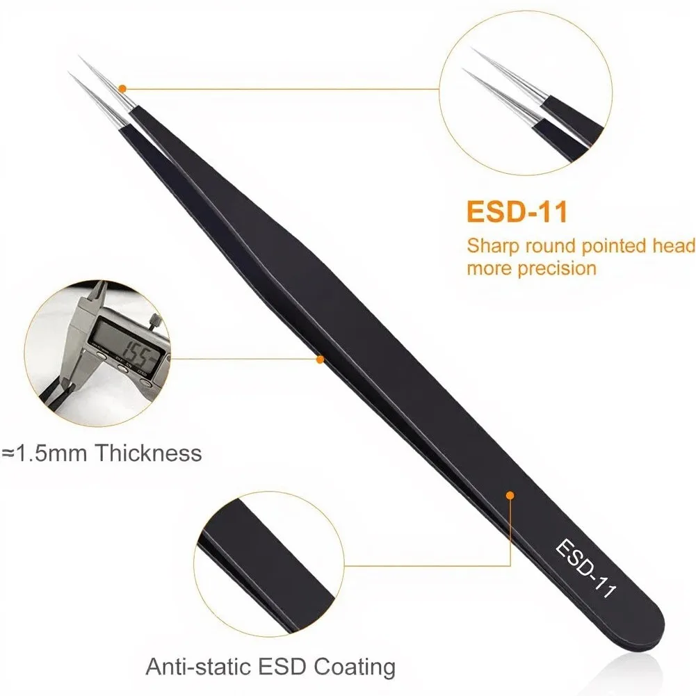 for esd Safe Precision Tweezers 3PCS Stainless Steel Set for Electronics Assembly Soldering Jewelry Making and Lab Work