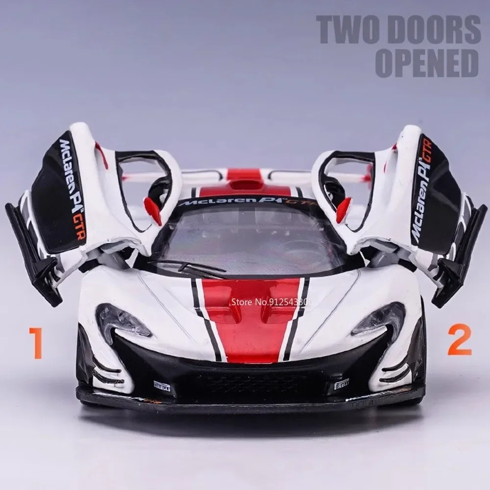 1/32 Scale McLaren P1 Gtr Model Car Toy Metal Diecast 2 Doors Opened Racing Vehicle Models Music Light Collection Gifts for Boys