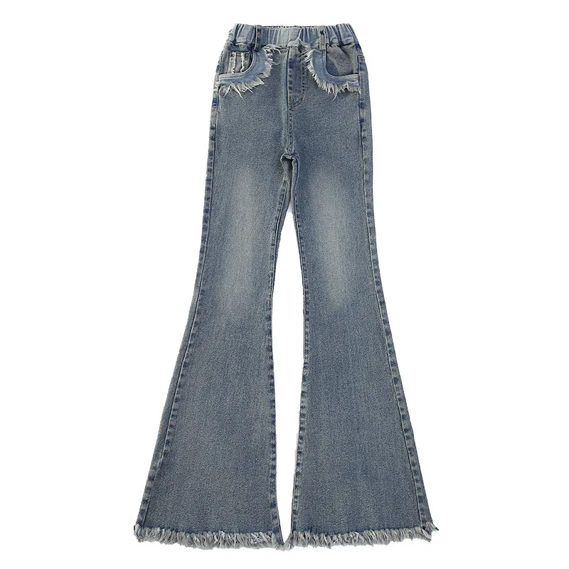 جينز بناتي من 4 إلى 14 سنة لربيع وخريف 2025 إصدار كوري جديد للأطفال سراويل غربية مضيئة سراويل جينز للفتيات #4