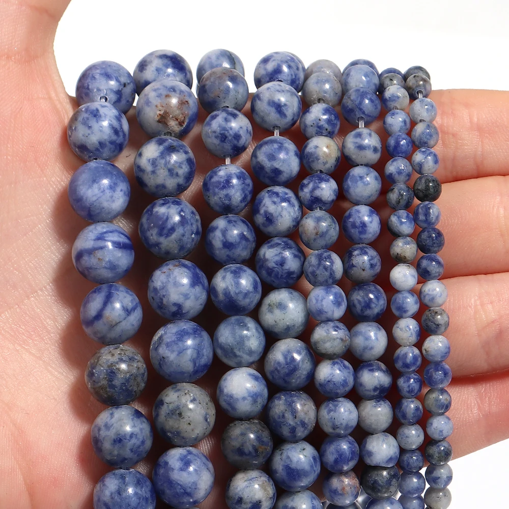 1 нить/лот, каменные бусины с синей пятной, круглые свободные бусины для изготовления ювелирных изделий, ожерелье, браслет, аксессуары