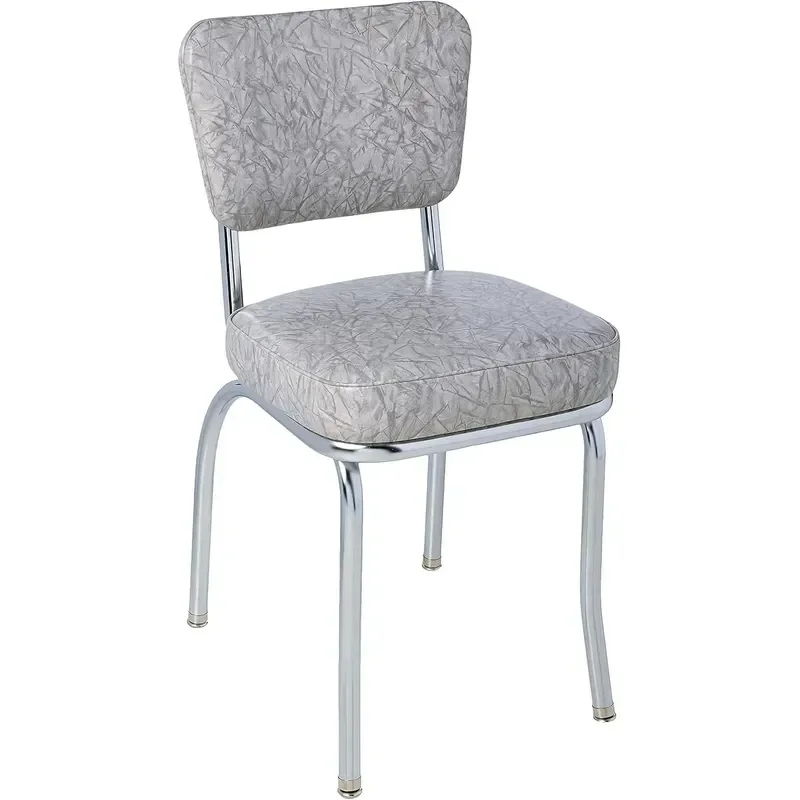 Cracked Ice Retro Chrome Kitchen Chair with 2 Box Seat Grey