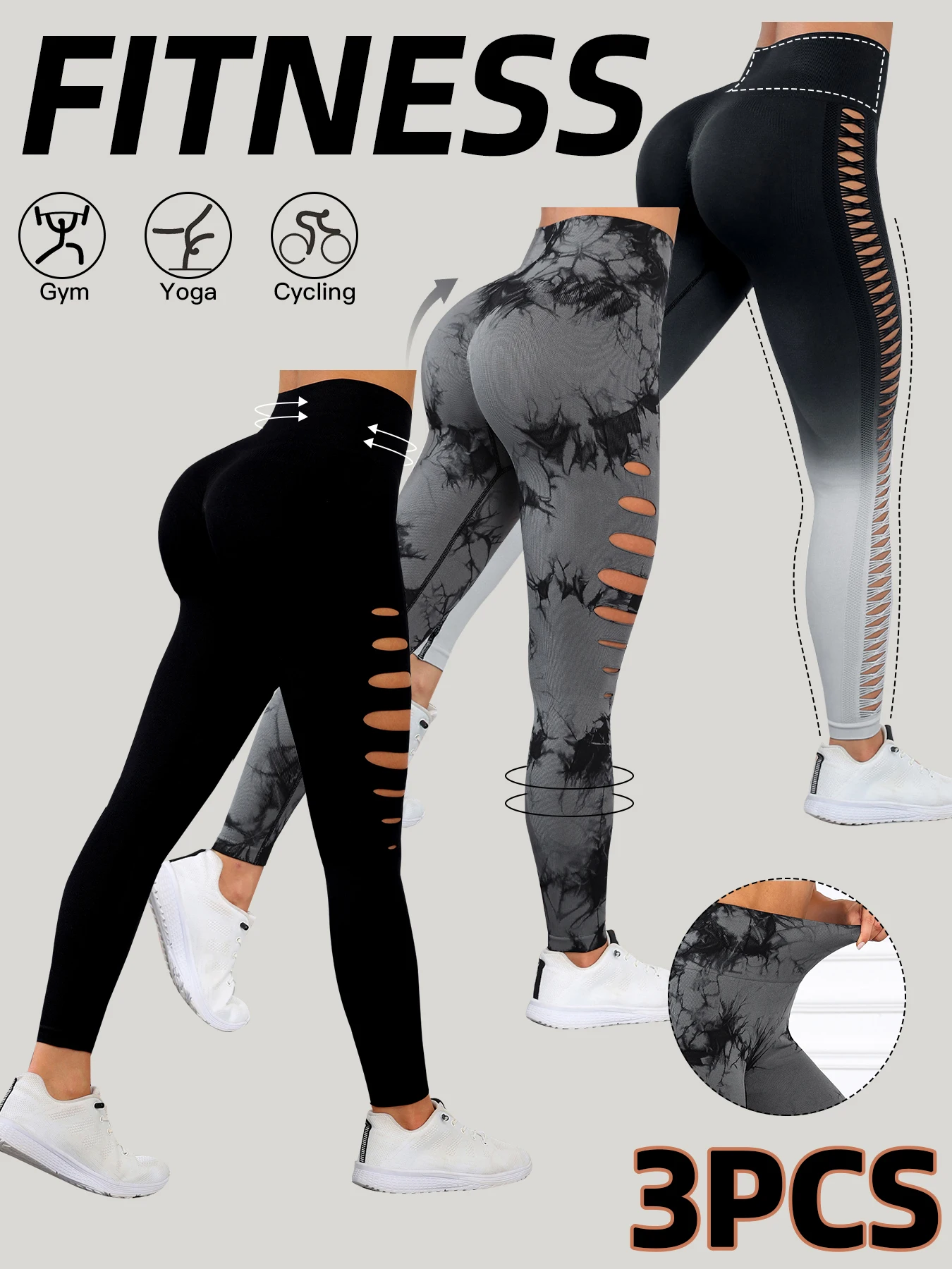 

NORMOV Tie Dyeing Yoga Pants Hollowed Out Sexy Gym Leggings Women Fitness Seamless High Waist Yoga Pants Sports Female Leggings