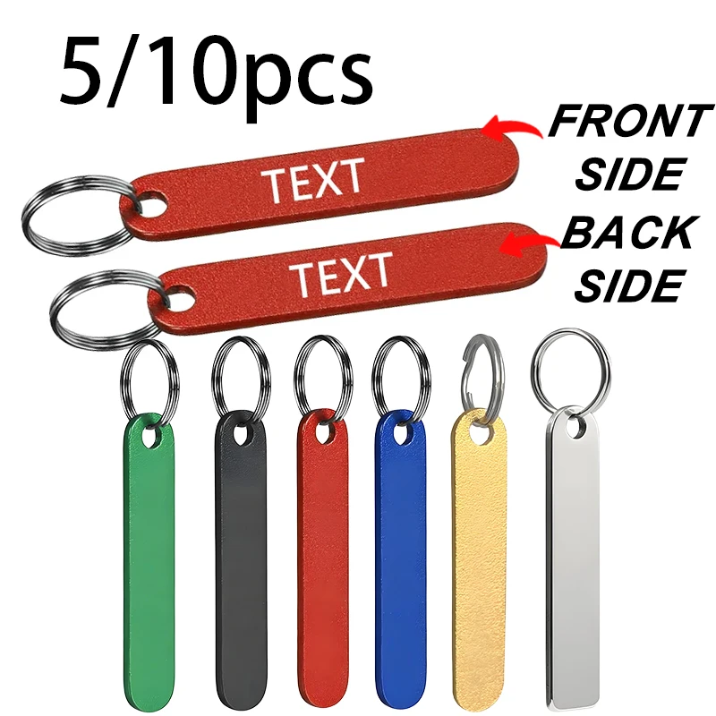 5/10 Pcs Stainless Steel Keychain Free Laser Engraving Name Phone Text Different Both Sides Car Keyring Charm  for Men Women
