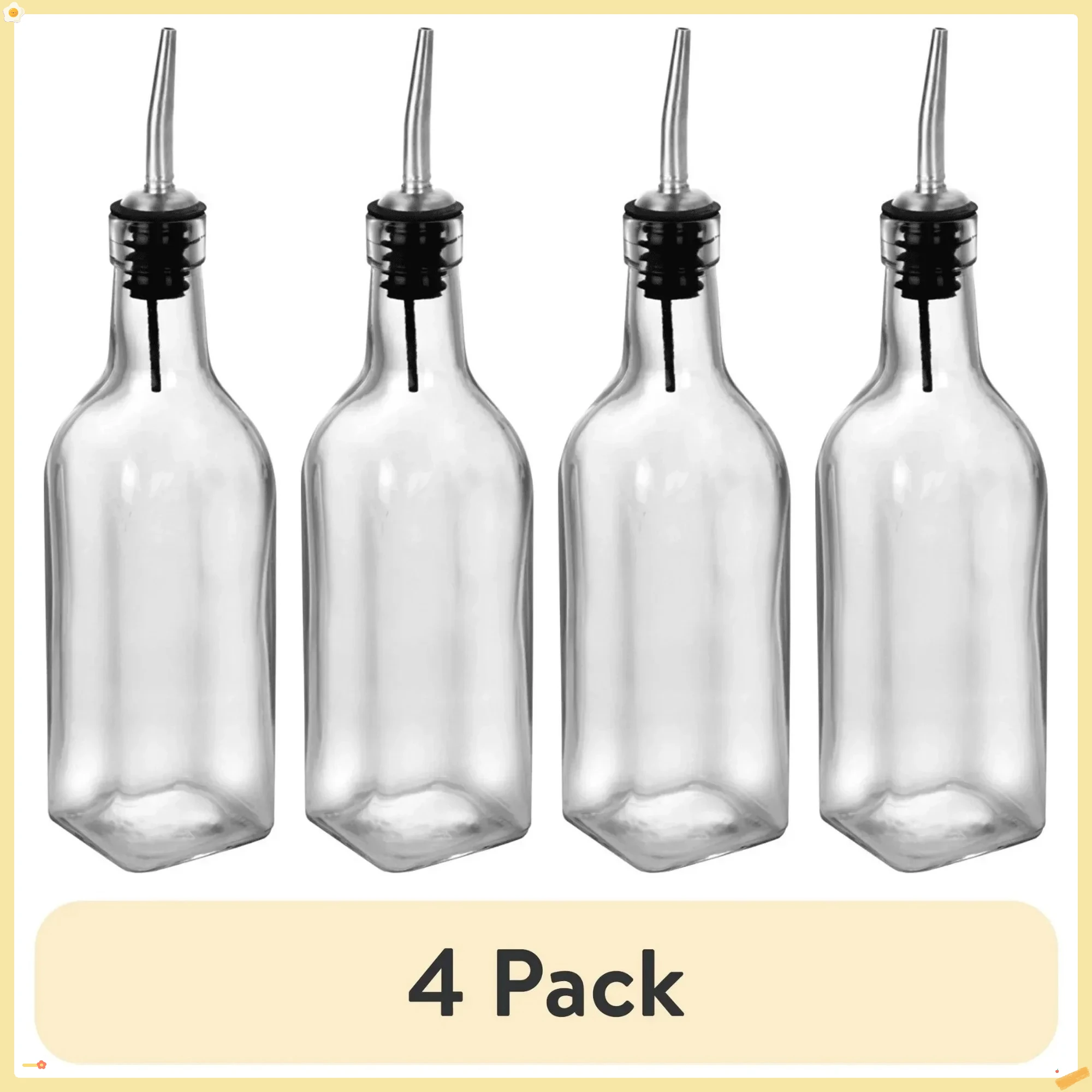 

4 упаковки, 11 унций, стеклянные бутылки для масла и уксуса, носик из нержавеющей стали, без капель, для заливки кухонного и обеденного стола