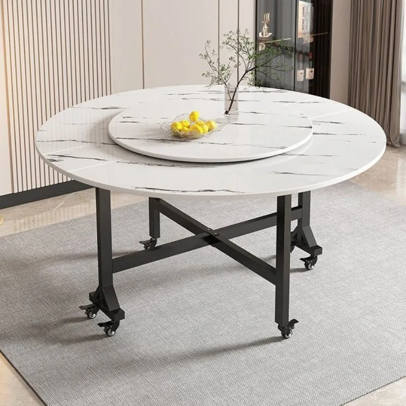 Folding dining table, household foldable table, three foldable round tables, movable large round table, circular living room, sm