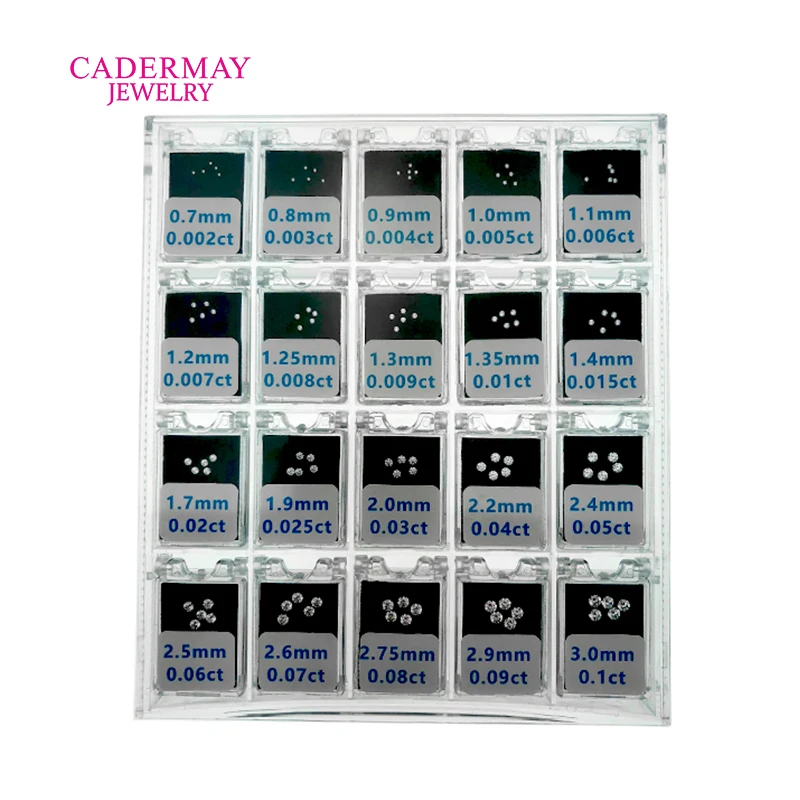 Cadermay 20 Sizes Diamond Melees Compare Diamond Size Set 0.7mm-3mm Cubic Zircon Diamond Master Stones Set Diamond Tools