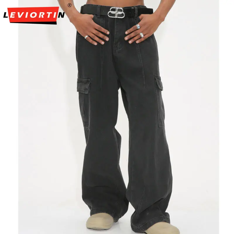 

Четырехсезонные мужские американские уличные ретро свободные прямые брюки повседневные универсальные удобные однотонные широкие рабочие джинсы
