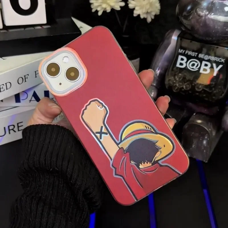 

3D Anime Cute One Piece Luffy Phone Case for iPhone 11 12 13 14 15 16 17 Pro Max Air Plus Cartoon One Piece Red shockproof Cover