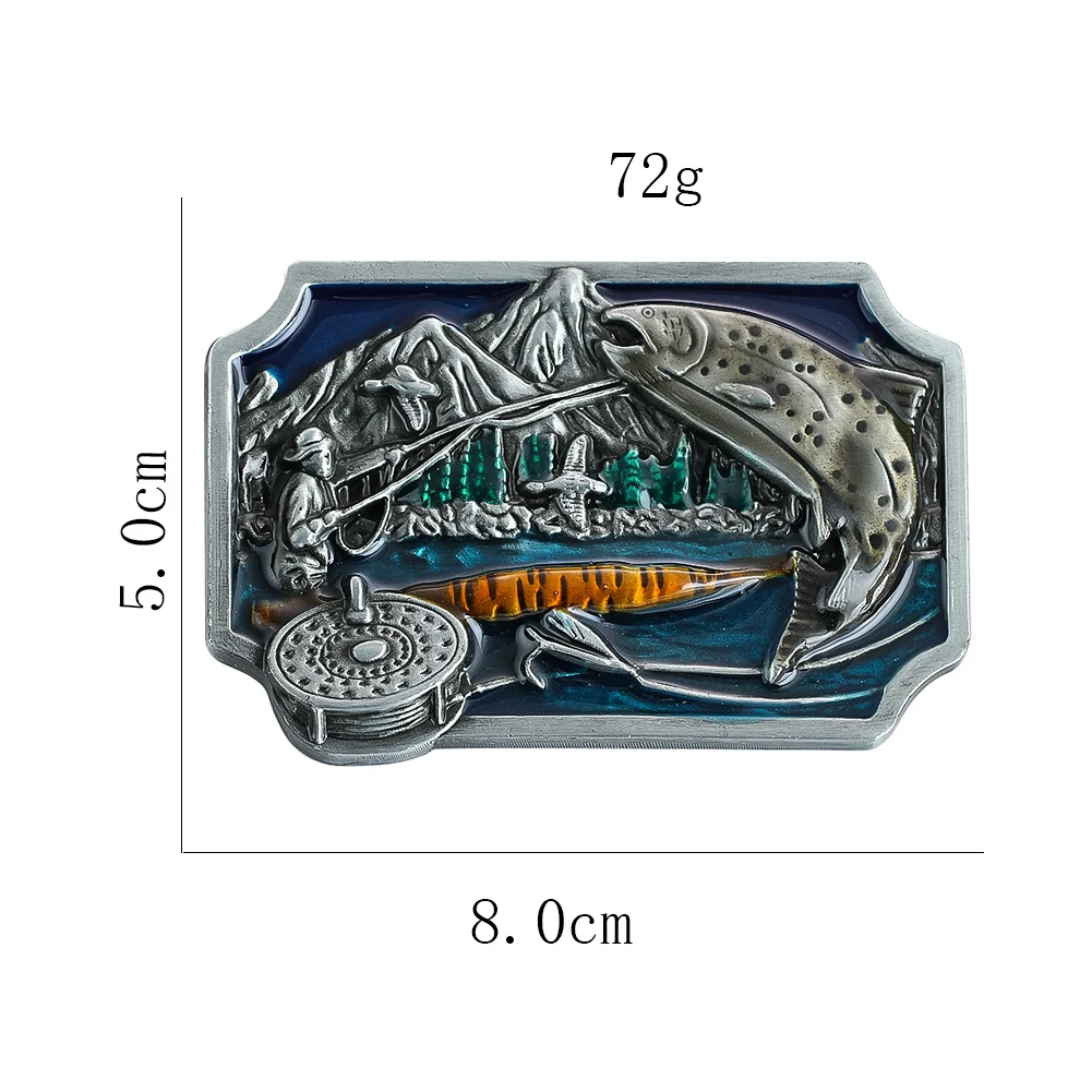 Western Style Cowboy Zinc Alloy Fishing Belt Buckle DIY Clothing Decoration Accessory Men\'s Jeans Blue Belt Buckles for Men40mm