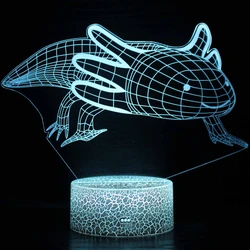 LED Night Light Axolotl 3D Salamander Illusion Lamp for Kids Bedroom Decoration 7 Colors Changing Creative Gifts for Boys Girls