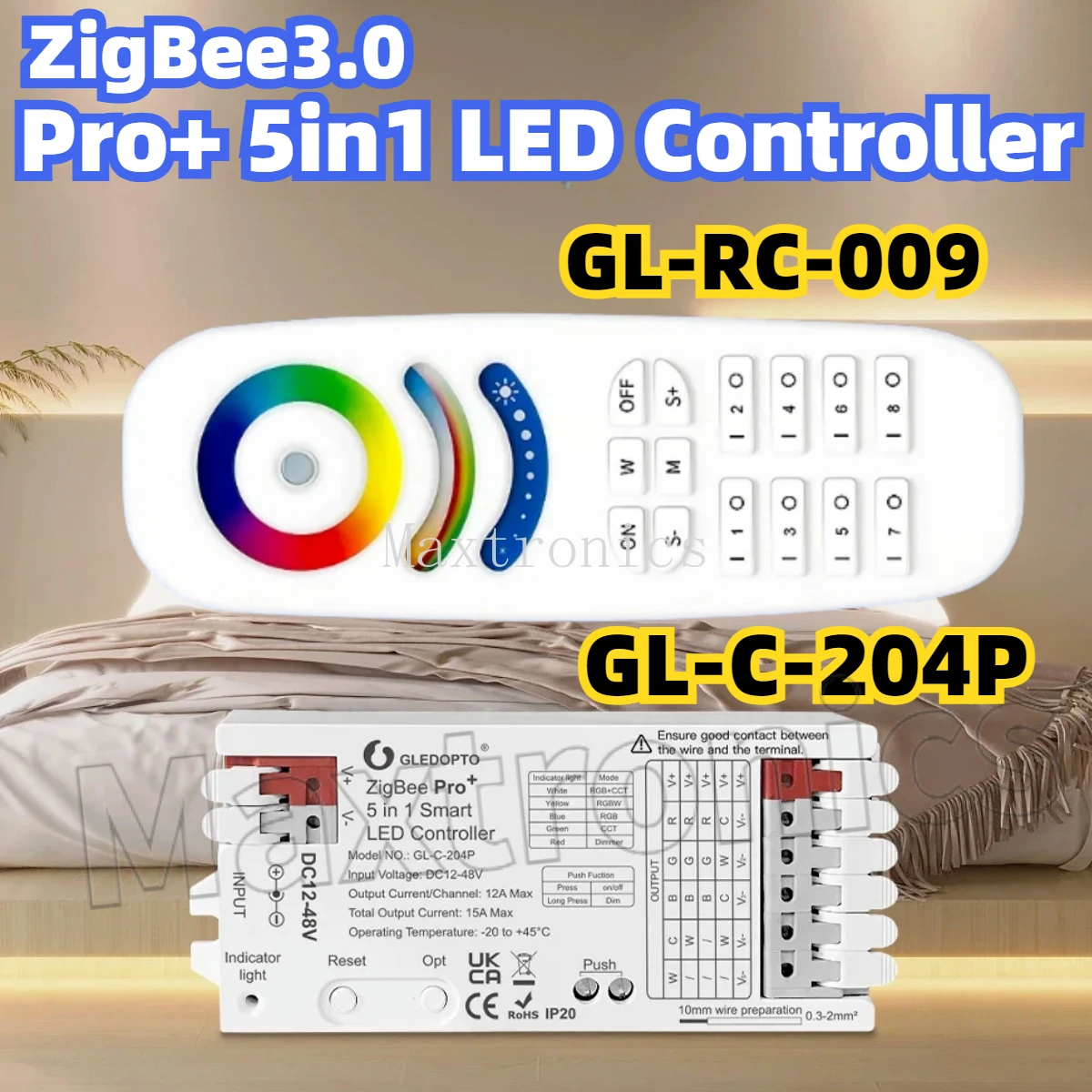 

НОВЫЙ светодиодный контроллер ZigBee3.0 Pro+ 5в1 GL-C-204P/GL-RC-009 RGBCCT RGBW RGB CCT Диммер Alexa Tuya 15A Max ШИМ Светодиодная лента с затемнением