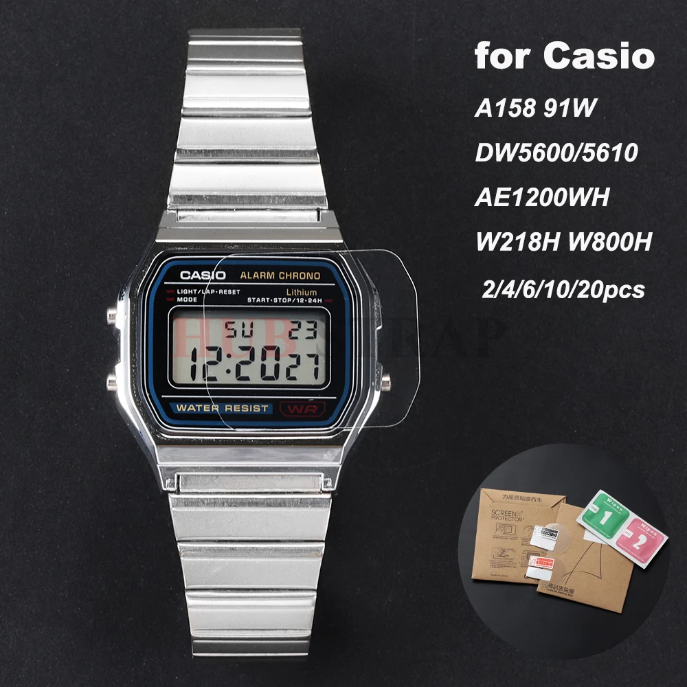 2/4/6/10/20 piezas para Casio A158 91W DW5600/5610 AE1200WH Protector impermeable de pantalla de reloj protectores completos suaves y transparentes antiarañazos