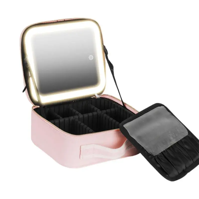 

Makeup Case With Mirror And Lights 3 Color Light LED Lighted Makeup Case PU Leather Make Up Traveling Organizer Bag Makeup Case