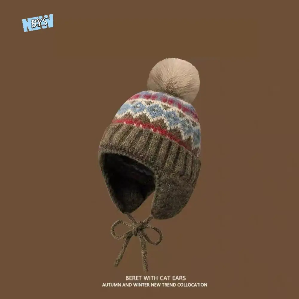 

Cute Warm Jacquard Knitted Hat Wool Printed Ear Protection Hat Cute Vintage Fair Isle Style Beanies Apparel Accessories