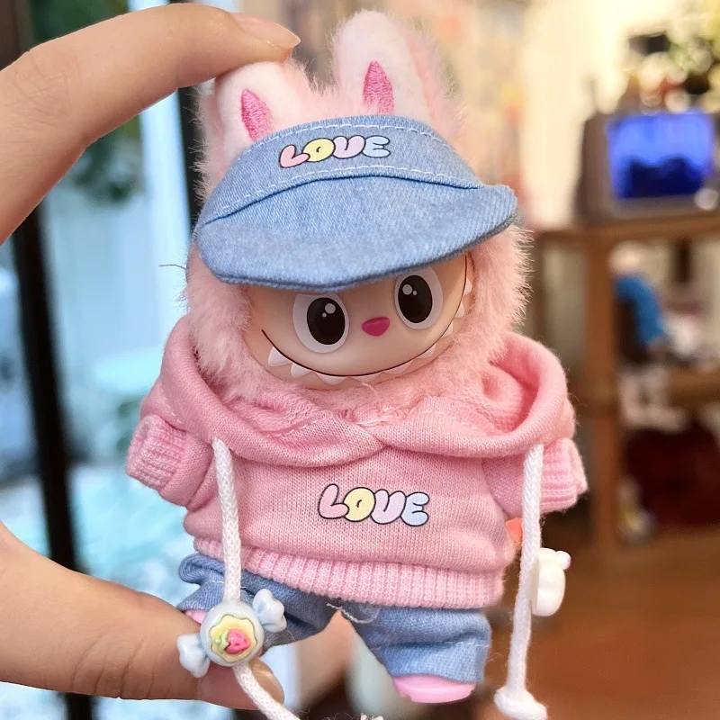 Kleidung für die 4. Generation LABUBU Pin For Love Series 4.0 Neues Kapuzenpullover-Set mit Sonnenhut, mehrere Farben erhältlich