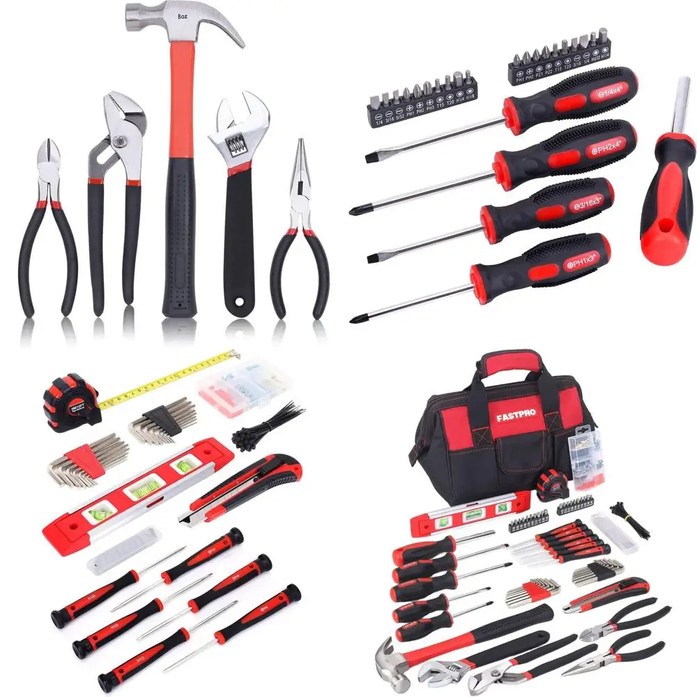 

Complete 215-Piece Home Repair Tool Kit with 12 Red Storage Bag