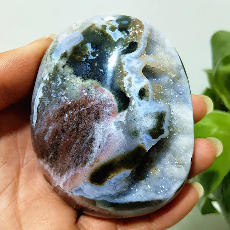 

Natural Stone Ocean Jasper Crystal Palm Feng Shui Crystal Flower Pot Room DecorSpiritual Meditation Reiki Healing