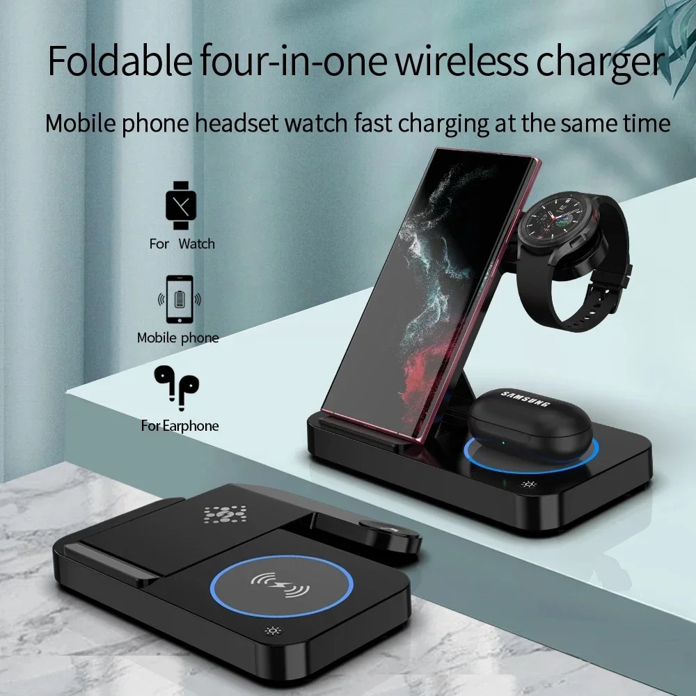 200W 4 in 1 Wireless Charger Stand For iPhone 14 13 X Samsung Apple Watch Airpods iWatch Foldable  Fast Charging Dock Station