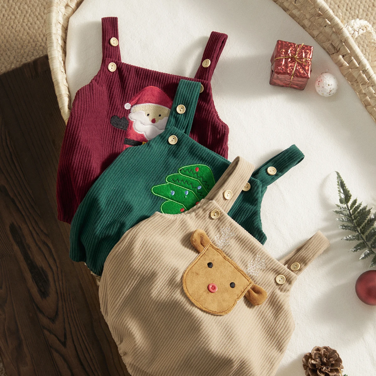 Christmas Baby Girls Boys Romper Corduroy Deer Santa Sleeveless Jumpsuit Newborn Bodysuit for Winter Overalls Xmas Costumes