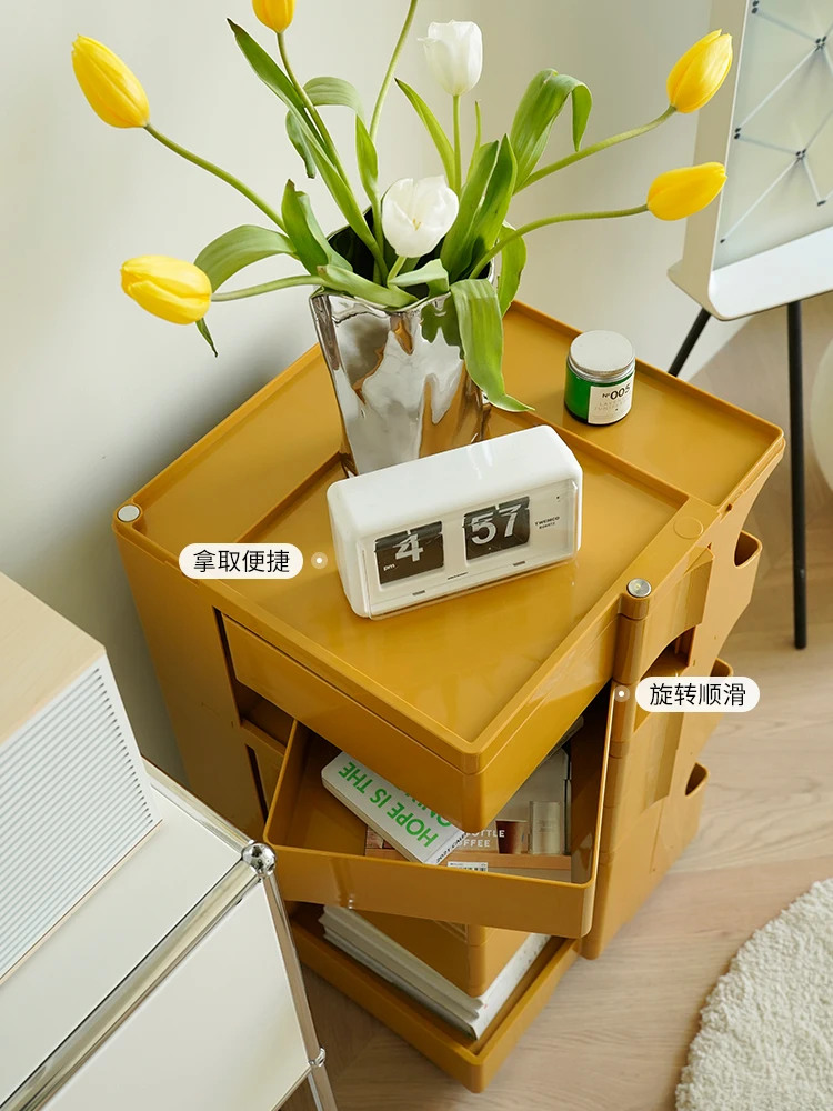 Rotating storage cabinet movable cart simple small apartment creative storage bedside table
