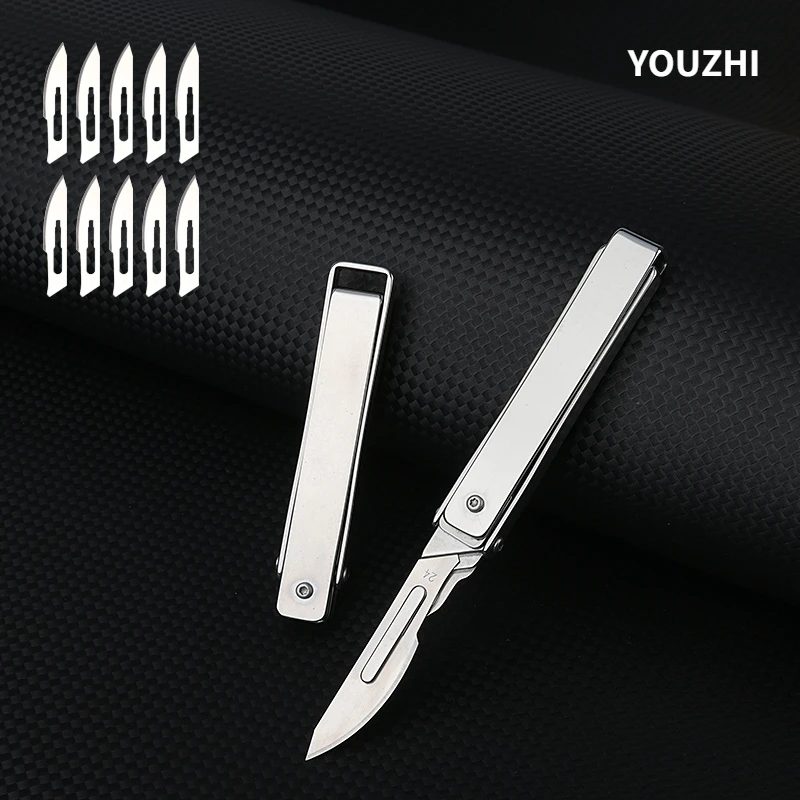 New Stainless Steel Handle Folding Scalpel EDC Quick Open Emergency Medical Knife Keychain Unpacking Pocket Knife Box Cutter