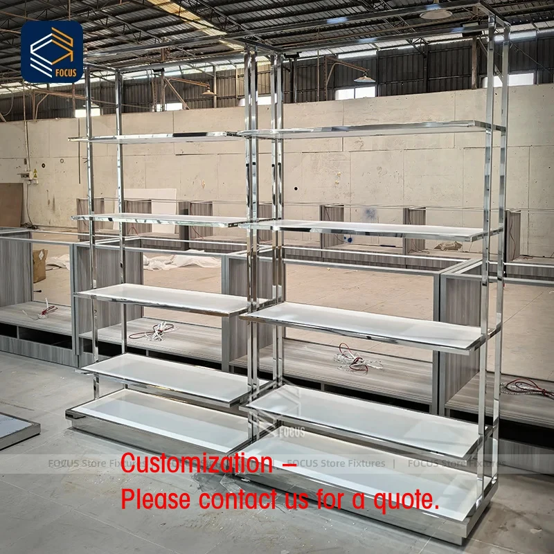 

custom.Custom Retail Stainless Steel Display Rack Multi Layer White Shelf Modern Display Fixture