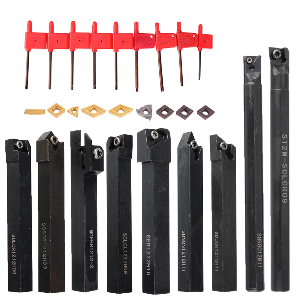 

9Pcs/Set For Semi Finishing and Finishing Operations Turning Tool Holder Set 12mm Shank Lathe Boring Bar With Carbide Inserts