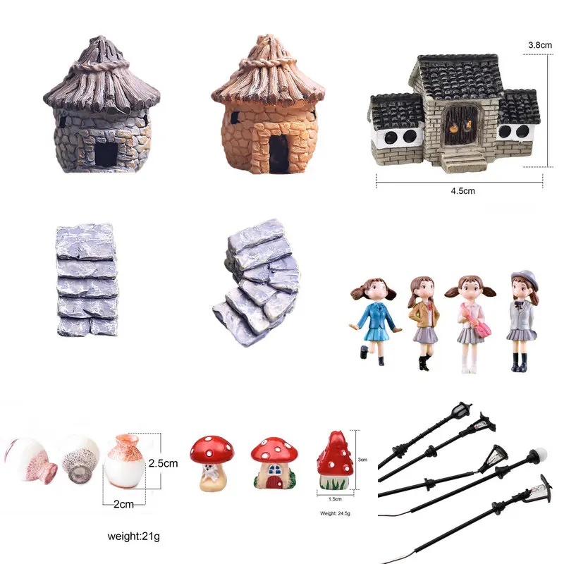 Cute Village house Miniature Garden Mini Craft Figurine Plant Pot Garden Ornament Miniature Fairy Garden Decor DIY accessories