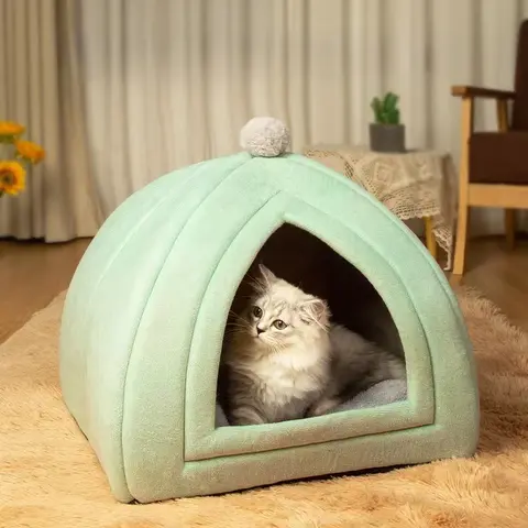 고양이 둥지 가을과 겨울 따뜻한 유르트 반 폐쇄형 귀여운 고양이 빌라 개 둥지는 열고 세척할 수 있습니다.