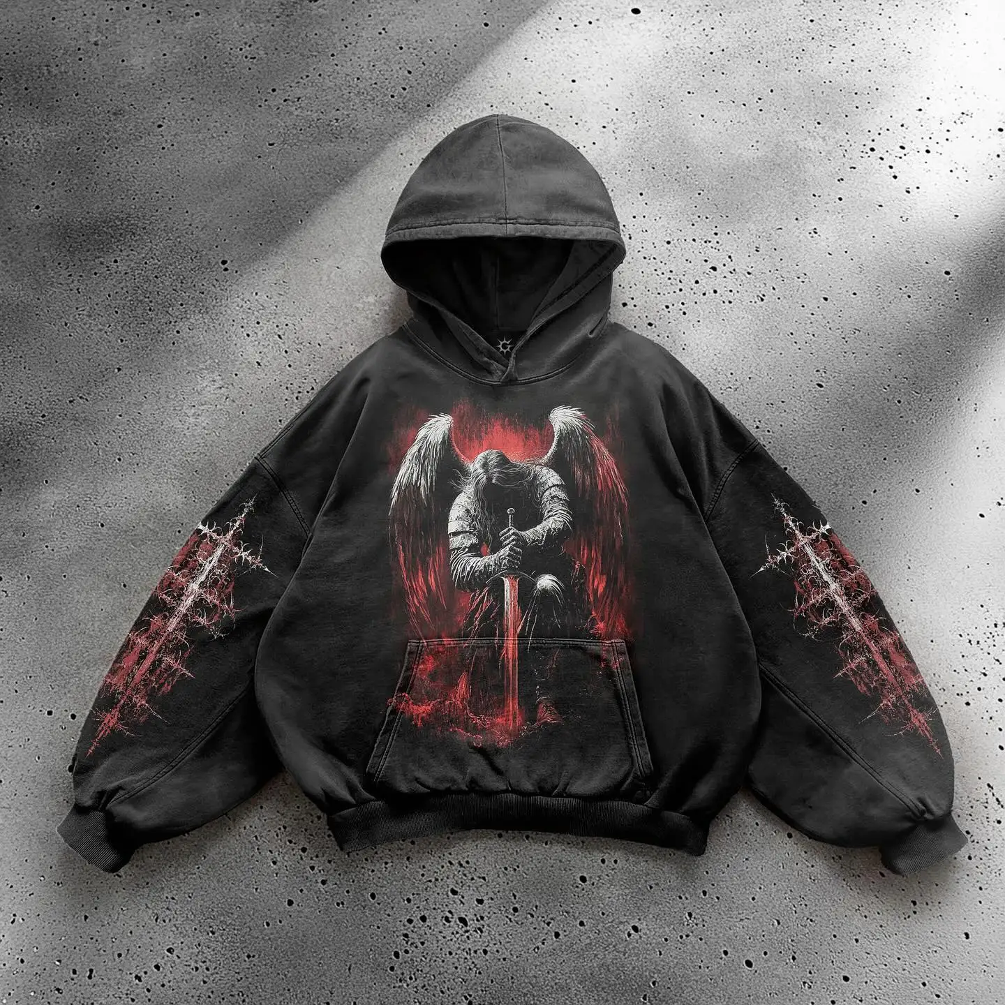 Harajuku y2k knight print design pattern black hoodie goth oversized hoodies women streetwear tops sweatshirt men clothing