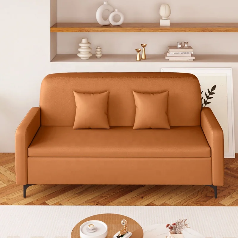 #Modern Cat-Proof Scratch-Resistant Faux Leather 2 Seater Storage Sofa with Pillows for Small Space, Living Room