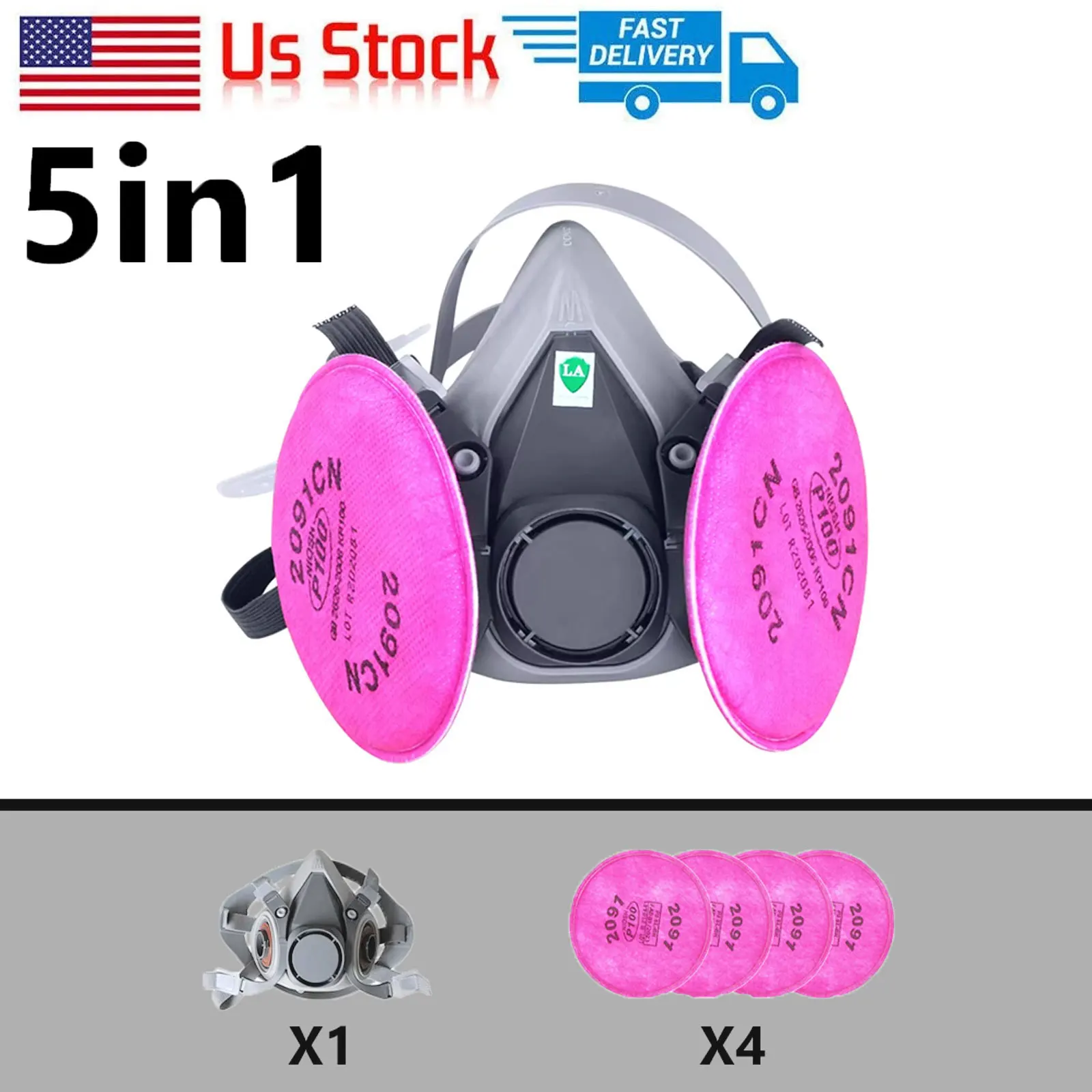 Mascarilla de Media Cara 5 en 1 6200, Respirador contra Polvo y Gases, Equipo de Protección Industrial para Pintura en Aerosol, Vapores Químicos y Orgánicos con Filtros