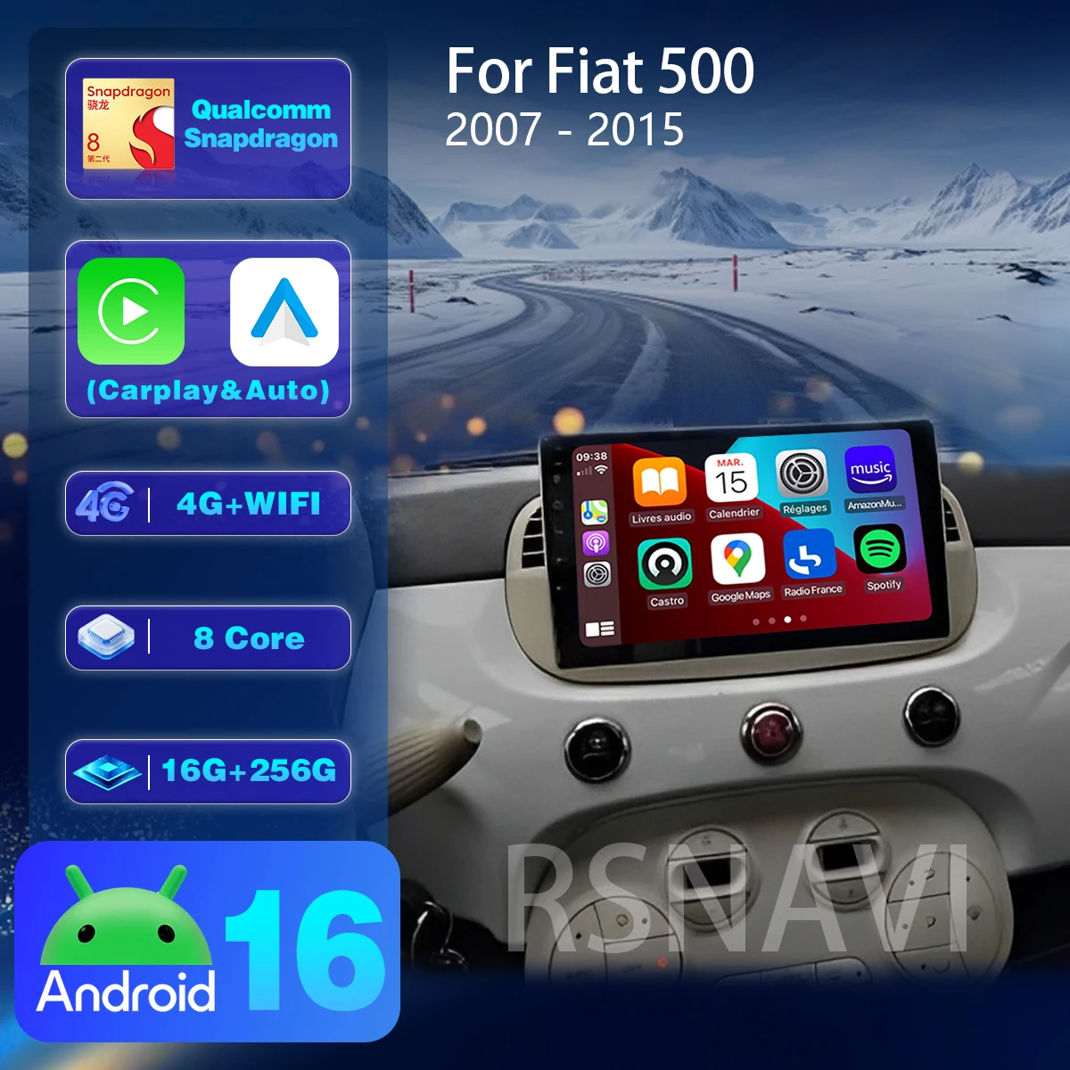 Android 16 For FIAT 500 2007 - 2015 E53 X5 M5 Carplay Auto Car Radio Multimedia Player DSP Autoradio GPS DVD Ships in 24 hours