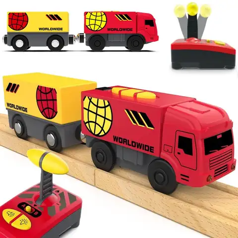 TOPLIVING Wooden Train Accessories, Battery Operated Locomotive Train, Remote Controlled Train for Track Set