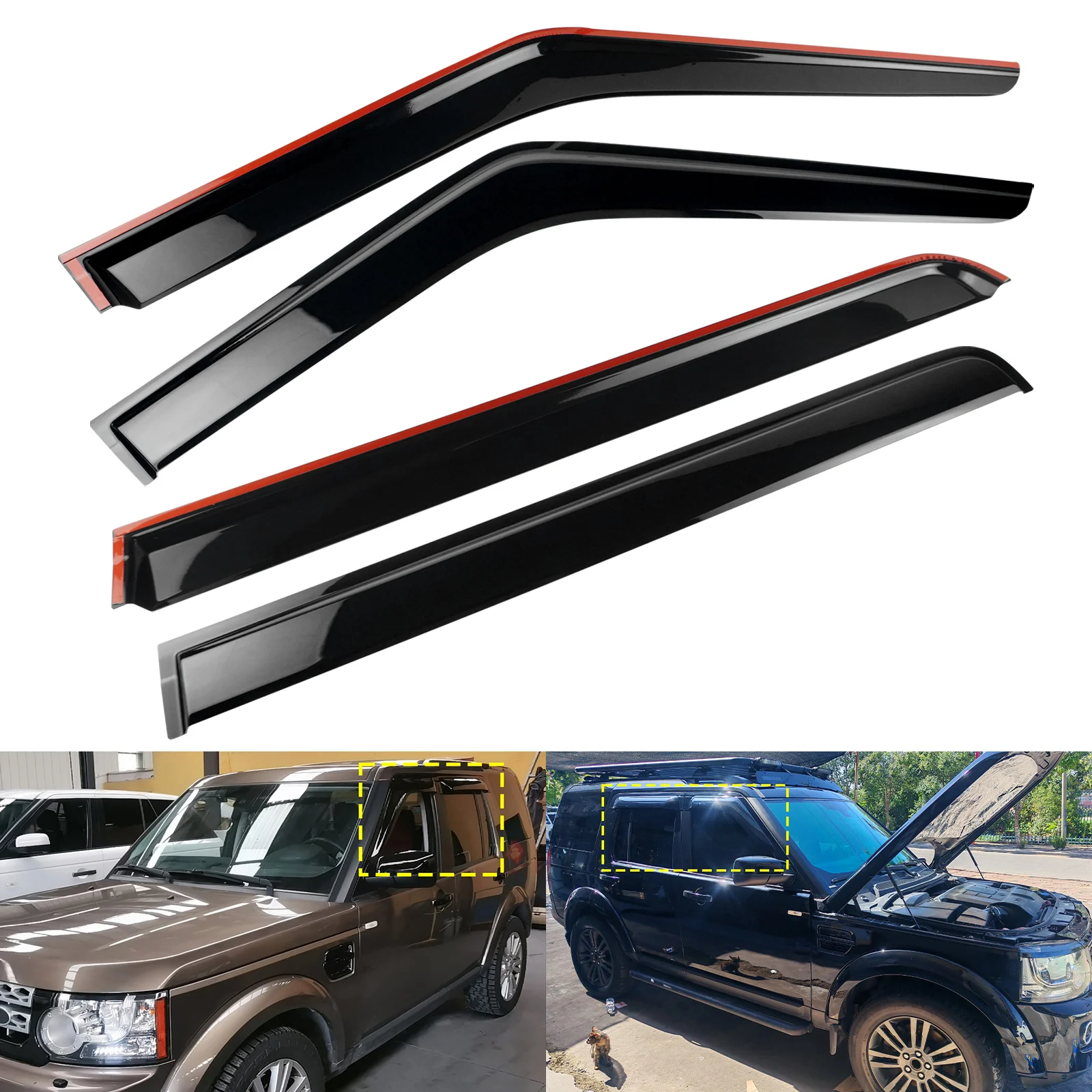 4pcs Black Auto Window Wind Rain Sun Deflectors Protector Guard Sheet For Land Rover Discovery 3 4 L319 4x4 2004-2016