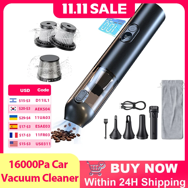

VYVYLABS 16000Pa Air Car Vacuum Cleaner 4-in-1 Powerful Wireless Cleaner Strong Suction Handheld Portable Car Cleaning For Home