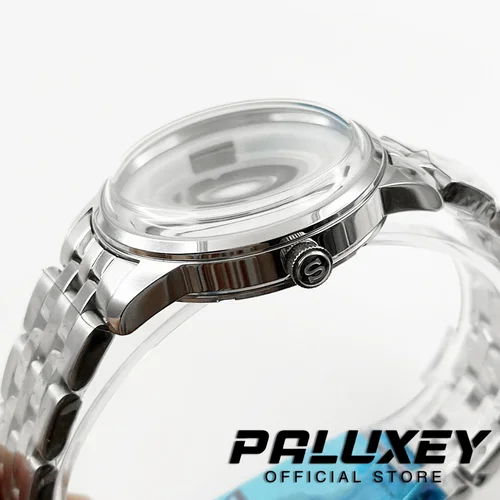 Imagen 2 del producto Caja de reloj de acero inoxidable para cócteles, 40MM, compatible con movimiento NH35 NH38, arco de cristal, cubierta trasera transparente, carcasa plateada, esfera de 35mm