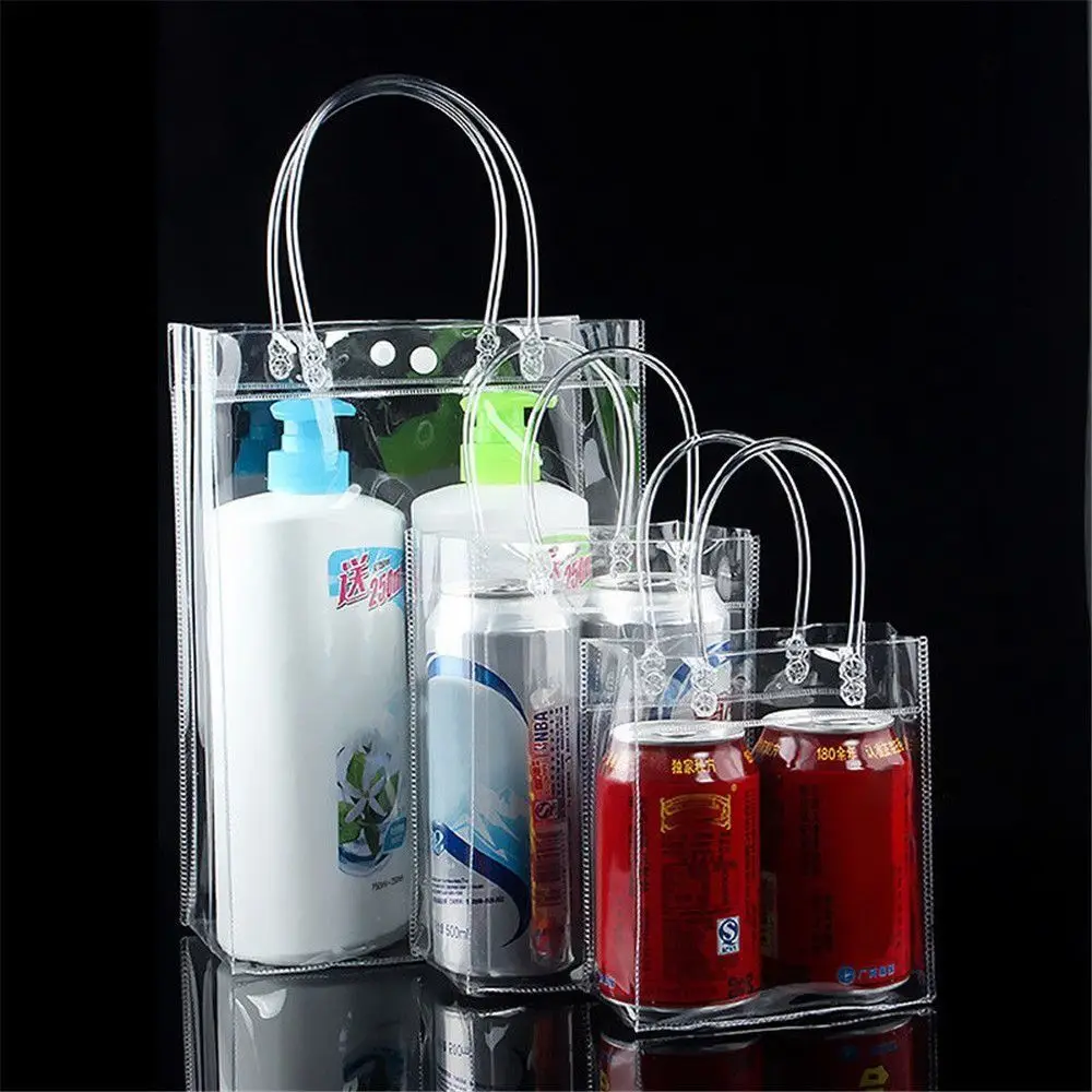 Clear Tote Bag Transparent Shopping Bags Shoulder Handbag PVC Waterproof Storage Bag for Gift Cosmetic Plastic Bags