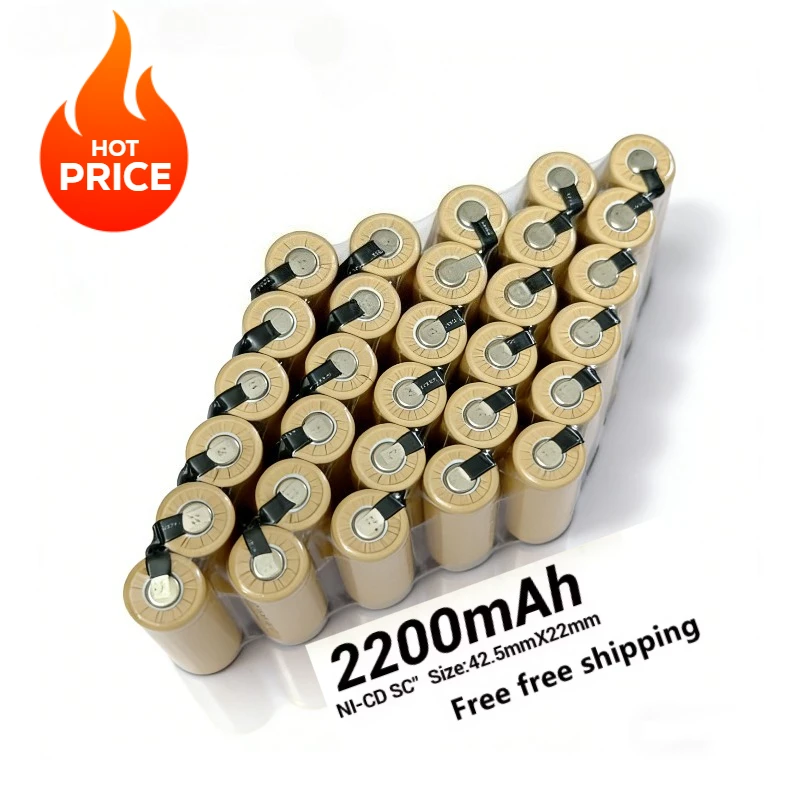 1.2V 2200mAh Sub C Ni-CD Screwdriver Drill SC Battery Rechargeable Battery with Label Power Tools NiCd SUBC Battery DIY Pack