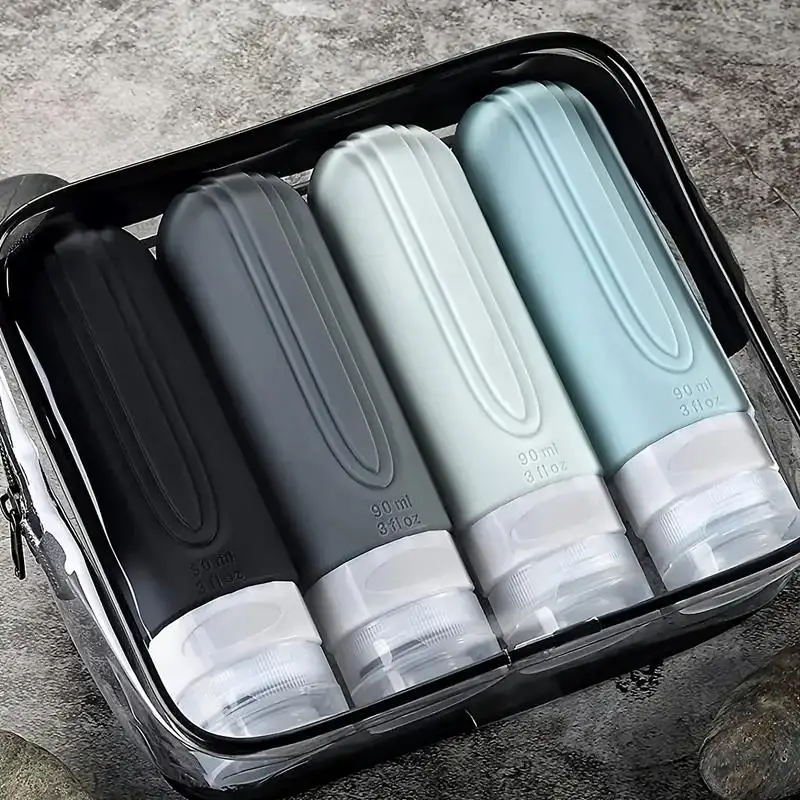 المحمولة 4 قطعة 90 مللي مجموعة زجاجات السفر سيليكون مانعة للتسرب إعادة الملء أنابيب الضغط لمستحضرات التجميل ومستحضرات التجميل السائلة #1