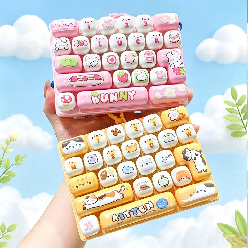 Cartoon Animal Diary 26 Grid Stress Relief Keyboard Keycap Keychain for Bags Backpacks Cars Teens Adults Couples Students Fun Gi