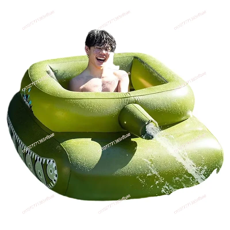 Inflatable Water Play Equipment, Water Battle Tank Toy with Pool Party Swim Ring & Spray Car