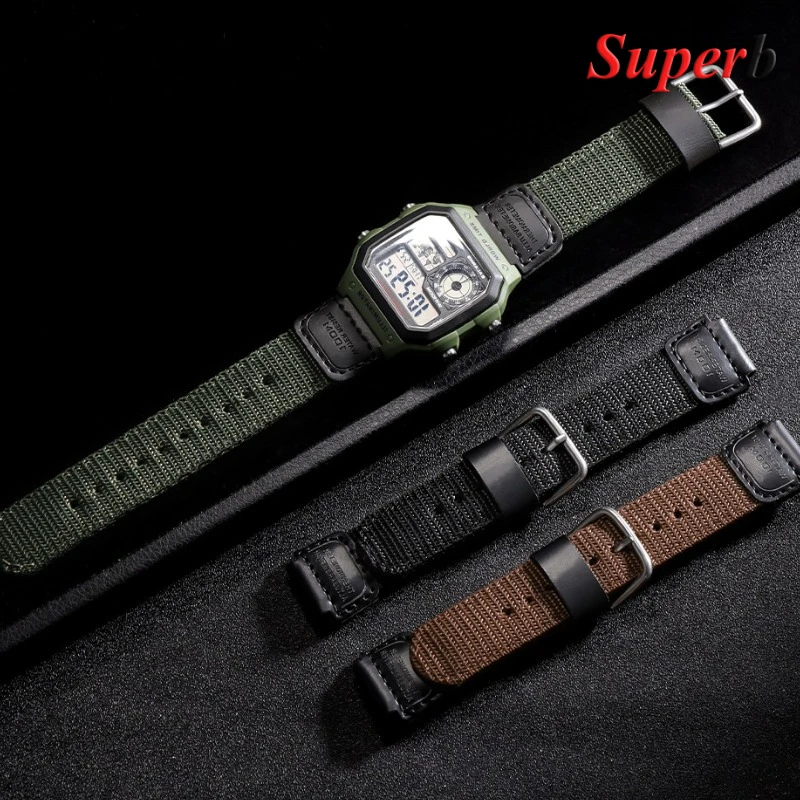 Correa de nailon de 18mm para reloj Casio AE1200/1300 W800H SGW400 F91W F84 F105/108/A158/168, pulsera deportiva de lona para hombre