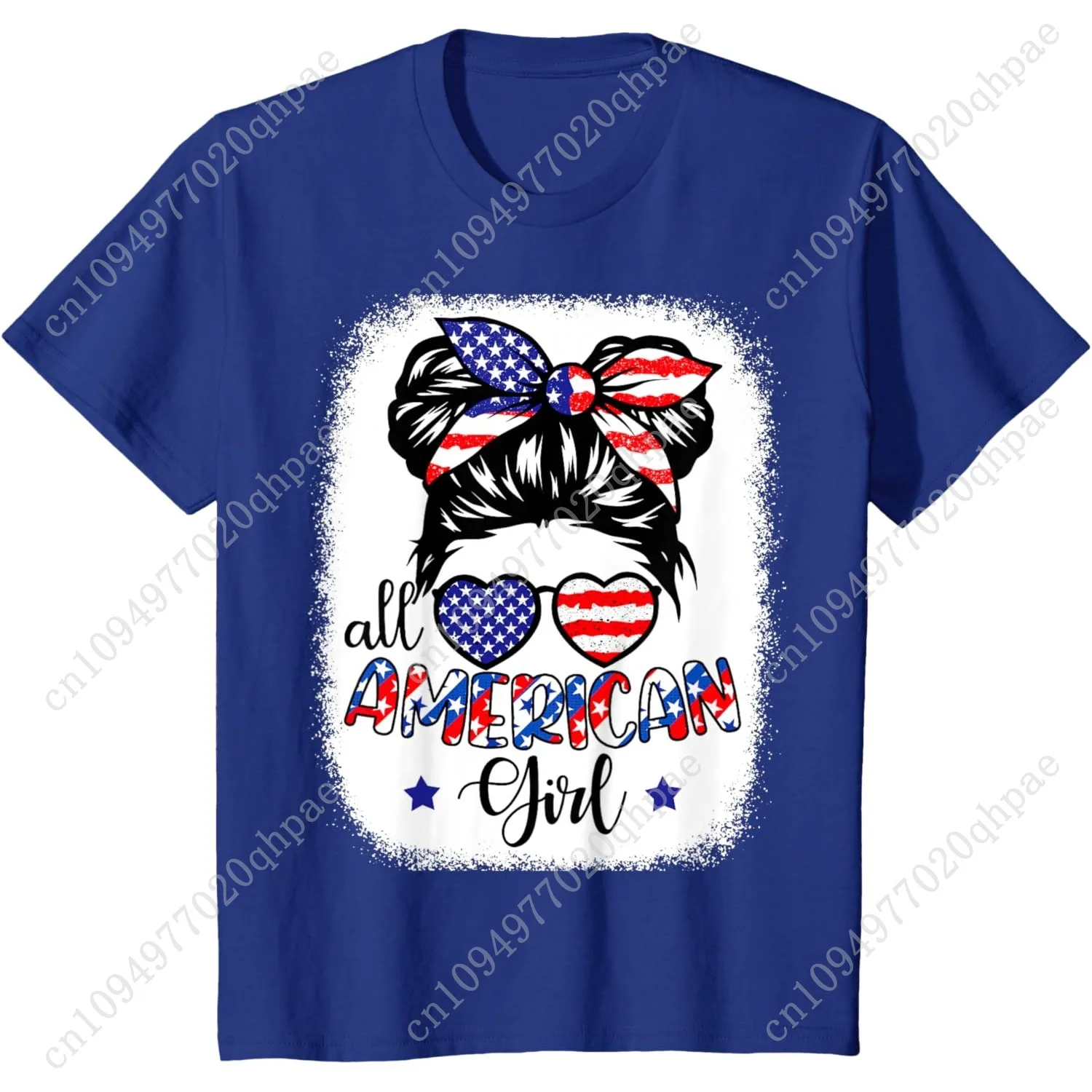 เสื้อทีมอเมริกันเกิร์ลลายธงชาติสหรัฐอเมริกา วันที่ 4 กรกฎาคม เสื้อยืดลายรักชาติสำหรับผู้หญิงและเด็ก