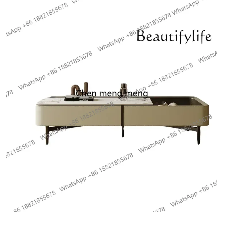 cc182l Saddle Leather Rectangular Tea Table Foldable Eight-Immortal Table Living Room High-End Stone Plate Lifting Tea Table