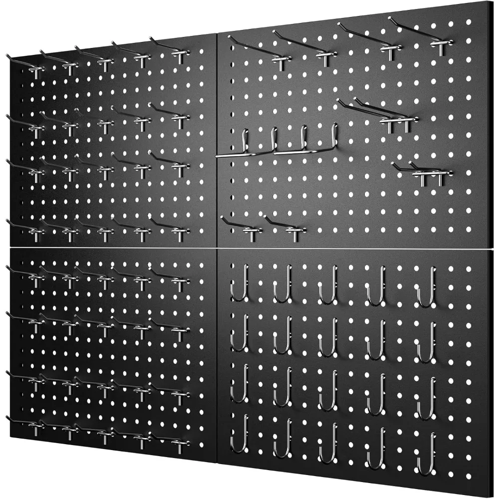Seventy Four Piece Pegboard Wall Organizer with Metal Panels and Hooks for Garage Craft Room Storage